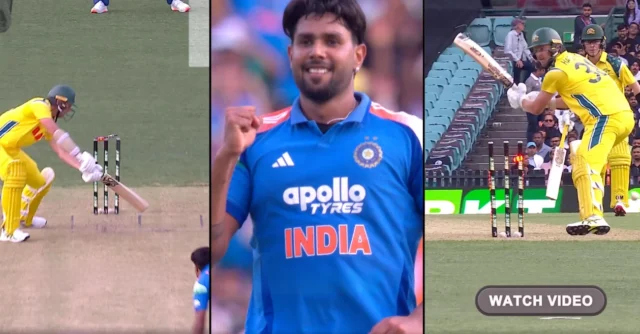 AUS-vs-IND-Harshit-Rana-dismantles-Josh-Hazlewoods-stumps-to-end-Australias-innings-at-236-in-3rd-OD.webp