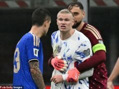 Erling Haaland teve de ser travado pelo companheiro de equipe do Man City, Gianluigi Donnarumma, na sequência dos rivais da Itália – antes da Noruega ser expulsa em sua primeira Copa do Mundo em 28 anos.