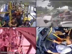 Passageiros de ônibus gritam de medo quando veículo fora de controle colide com carro e moto por mais de um minuto após ‘falha no freio’