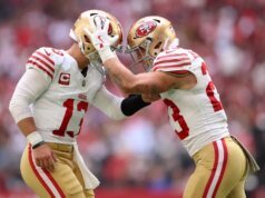 Os três grandes dos 49ers – Purdy, Kittle, McCaffrey – dominaram os Cardinals.