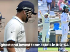 Coleções de equipe mais altas e mais baixas nos testes Índia-África do Sul