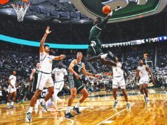 Ontem à noite no basquete universitário: Koen Carr, do estado de Michigan, em um show