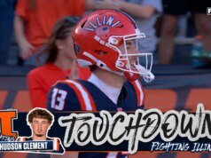 Luke Altmyer se conecta com Hudson Clements para um caça-tanques de 22 jardas, dando a Illinois vantagem sobre Maryland