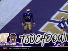 Adam Mohammed atingiu a zona final, ampliando a vantagem de Washington sobre Purdue