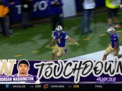 Jordan Washington se liberta para um caça-tanques de 68 jardas, ampliando a vantagem de Washington sobre Purdue
